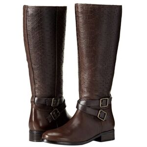 Trotters Liberty Dark Brown Embossed Riding Boots Size 8M